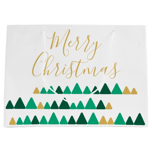 Grand Sac Cadeau Cute Green & Golden Woods Christmas Trees (Devant)
