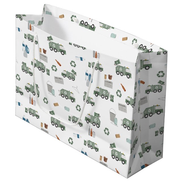 Grand Sac Cadeau Cute Green Recycling Camion Enfants Véhicules Moti (Devant Angle)