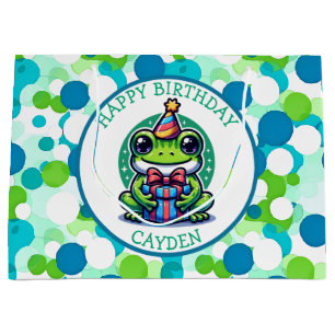 Grand Sac Cadeau Cute Grenouille à thème Garçon d'anniversaire