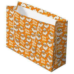 Grand Sac Cadeau Cute Halloween Ghost Retro Éffrayant Boo Orange