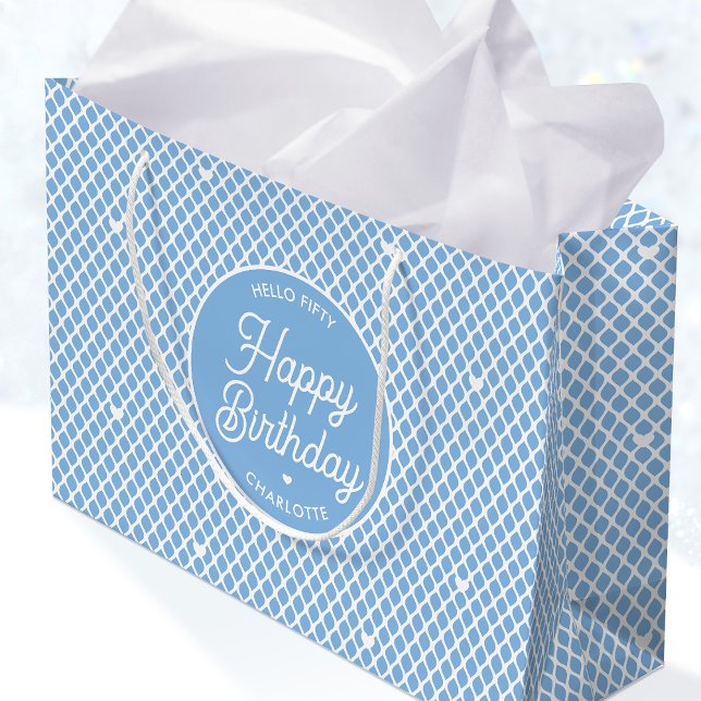Grand Sac Cadeau Cute Happy Birthday Name Any Age Pretty Blue (Créateur téléchargé)