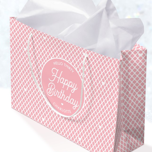 Grand Sac Cadeau Cute Happy Birthday Name Any Age Pretty Pink (Créateur téléchargé)