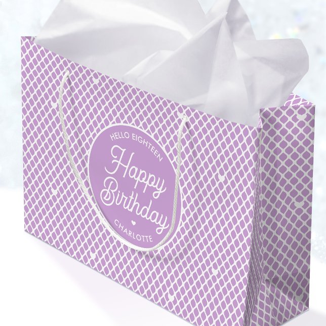 Grand Sac Cadeau Cute Happy Birthday Name Any Age Pretty Purple (Créateur téléchargé)