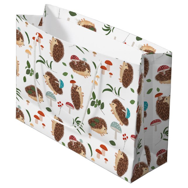 Grand Sac Cadeau Cute Hedgehog Mushrooms Woodland Forest Animal (Devant Angle)