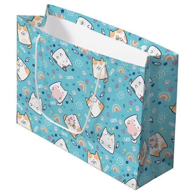 Grand Sac Cadeau Cute Kitty Chat Motif Whimsical (Devant Angle)
