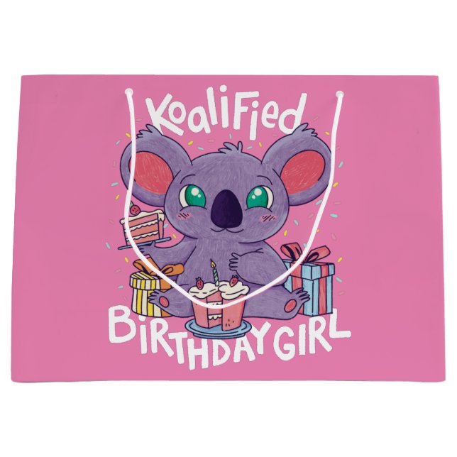 Grand Sac Cadeau Cute Koala Ours Koalified Anniversaire fille rose (Devant)