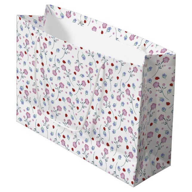Grand Sac Cadeau Cute Ladybug Polka dot Daisy Flower Russe Motif (Devant Angle)