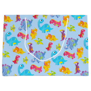 Grand Sac Cadeau Cute Light Pastel Blue Baby Dinosaur Anniversaire