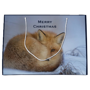 Grand Sac Cadeau Cute Little Fox Curling Up Winter Photo
