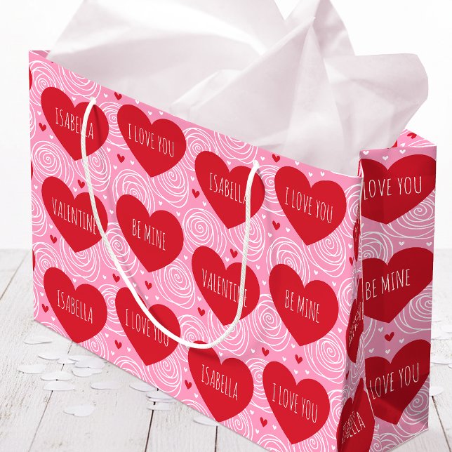 Grand Sac Cadeau Cute Love Heart Custom Text Modern Valentine's Day (Créateur téléchargé)