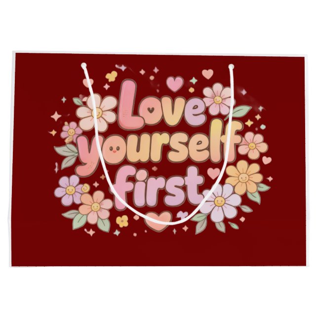 Grand Sac Cadeau Cute Love Yourself Floral Quote Design | Gift Bag (Dos)
