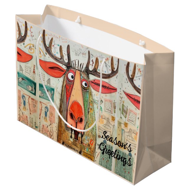 Grand Sac Cadeau Cute Moose Typographie de Noël Moderne Quirky (Dos Angle)
