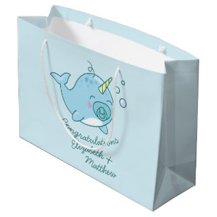 Grand Sac Cadeau Cute Narwhal Baby shower Kawaii Blue Boy