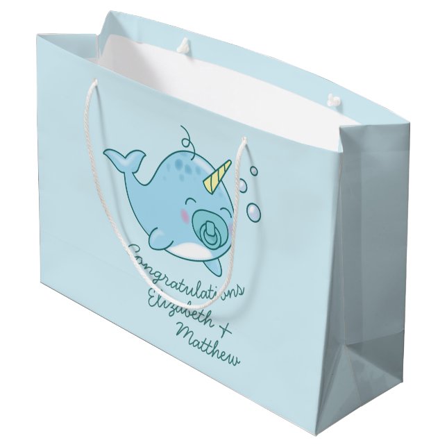 Grand Sac Cadeau Cute Narwhal Baby shower Kawaii Blue Boy (Dos Angle)