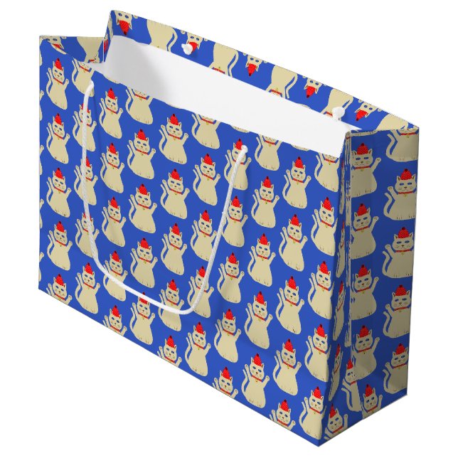 Grand Sac Cadeau Cute Noël Chat Motif (Devant Angle)