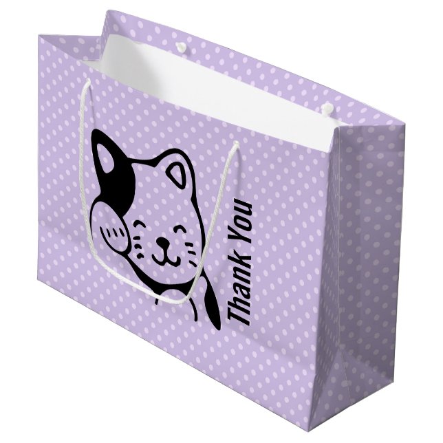 Grand Sac Cadeau Cute noir et blanc Kitty Chat Waving Bonjour (Devant Angle)