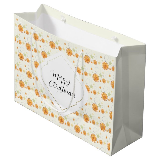 Grand Sac Cadeau Cute orange beige Noël Aquarelle Motif (Devant Angle)