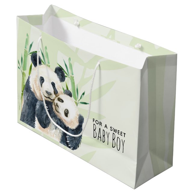 Grand Sac Cadeau Cute Panda Ours Cuddling Aquarelle Bébé Garçon (Devant Angle)