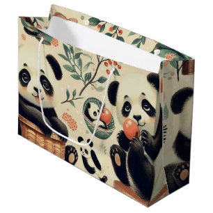 Grand Sac Cadeau Cute Panda Vintage Peinture sans joint