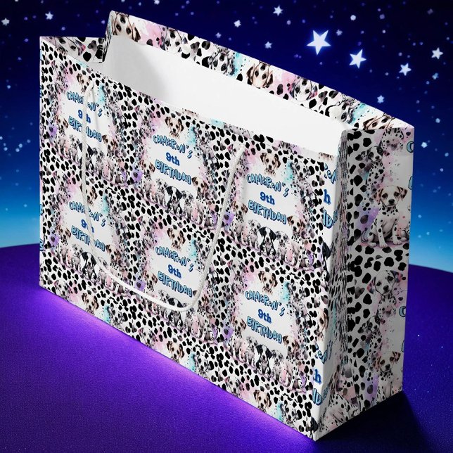 Grand Sac Cadeau Cute Pastel Dalmatian Chiot Aquarelle Anniversaire (Créateur téléchargé)