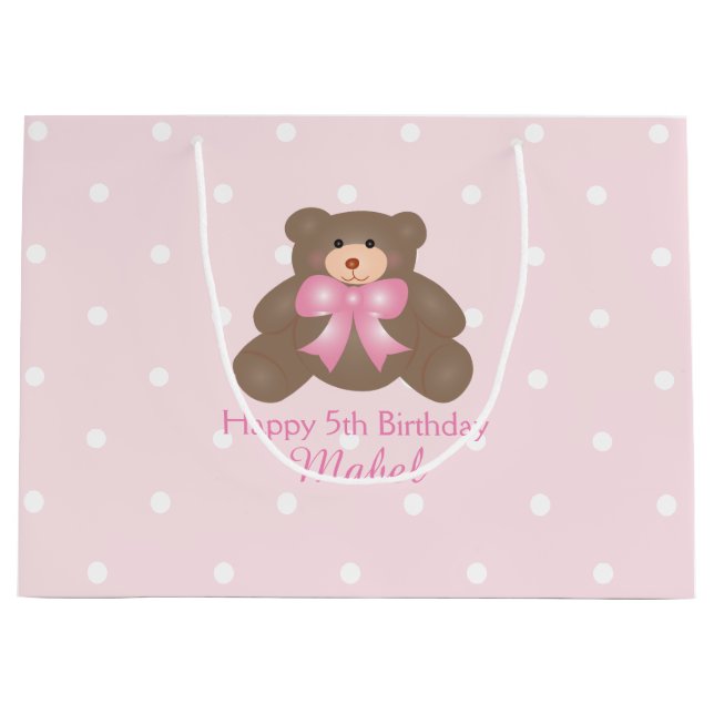 Grand Sac Cadeau Cute Pastel rose Ruban Teddy Bear Girl Anniversair (Devant)