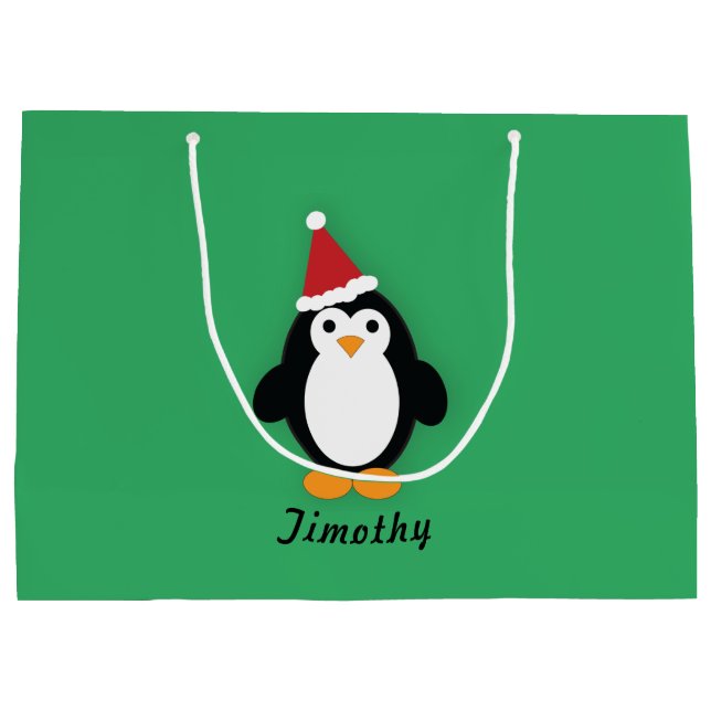 Grand Sac Cadeau Cute Père Noël Penguin (Dos)