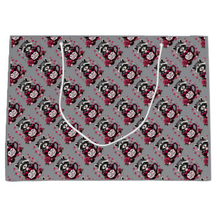 Grand Sac Cadeau Cute Raccoon Valentine Buffalo Plaid