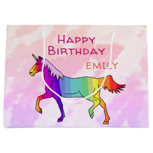 Grand Sac Cadeau Cute Rainbow Unicorn fille Anniversaire de enfant
