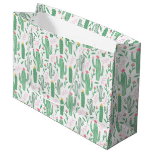 Grand Sac Cadeau Cute Retro Cactus Baby shower Floral Succulent