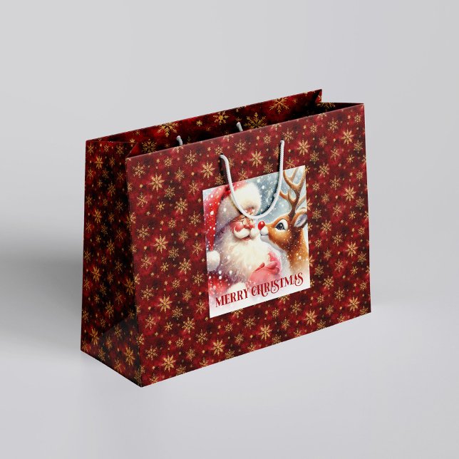 Grand Sac Cadeau Cute Rudolph and Santa Kids Christmas Gift Bag Fun (Cute Rudolph and Santa Kids Christmas Gift Bag Fun

)