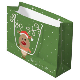 Grand Sac Cadeau Cute Rudolph, dessin de rennes à nez rouge