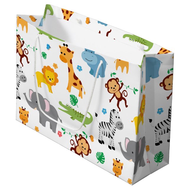Grand Sac Cadeau Cute Safari Animaux Nursery Motif (Devant Angle)
