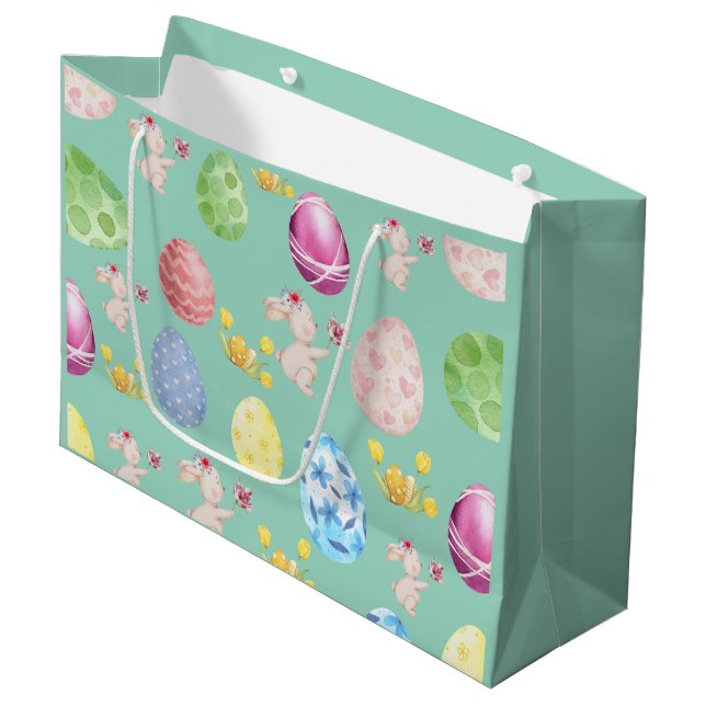 Grand Sac Cadeau Cute Sage Green Watercolor Easter Bunny (Devant Angle)