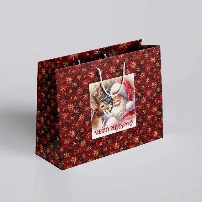 Grand Sac Cadeau Cute Santa and Rudolph Classic Christmas Gift Bag (Cute Santa and Rudolph Classic Christmas Gift Bag)
