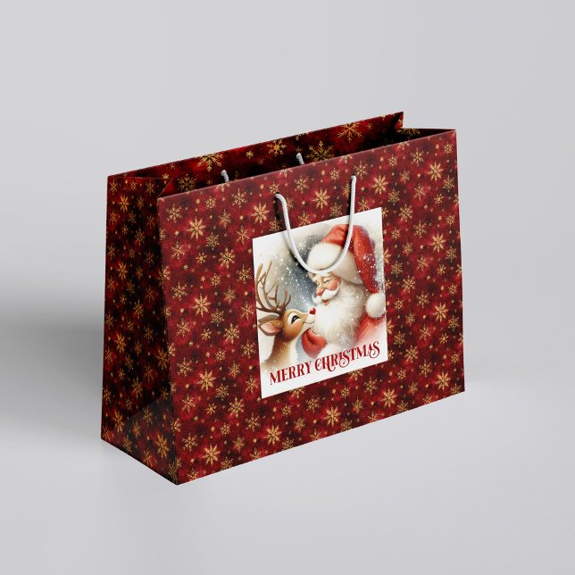 Grand Sac Cadeau Cute Santa and Rudolph Cozy Christmas Gift Bag (Cute Santa and Rudolph Cozy Christmas Gift Bag)