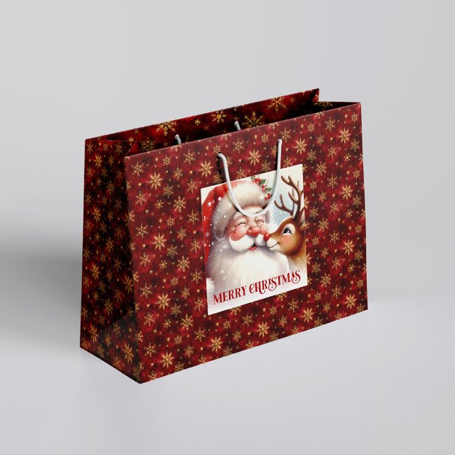 Grand Sac Cadeau Cute Santa and Rudolph Kids Christmas Gift Bags (Cute Santa and Rudolph Kids Christmas Gift Bag Design

)