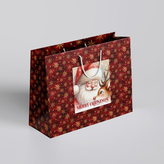 Grand Sac Cadeau Cute Santa and Rudolph Kids Christmas Holiday  (Cute Santa and Rudolph Kids Christmas Holiday Gift Bag

)
