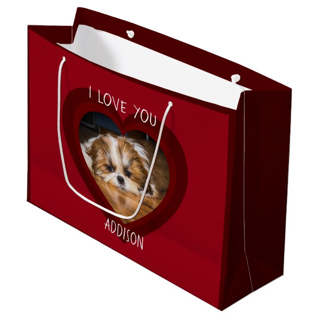 Grand Sac Cadeau Cute shih tzu love Saint Valentin (Devant Angle)