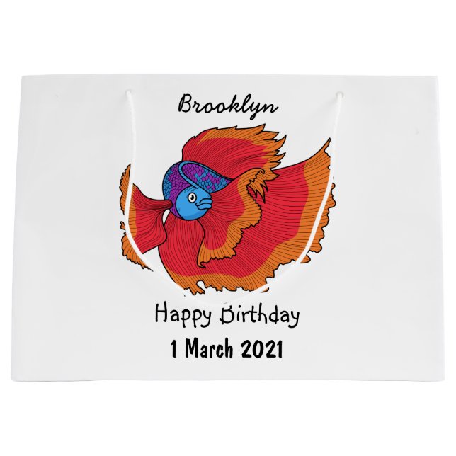 Grand Sac Cadeau Cute Siamese combat poisson betta dessin (Devant)