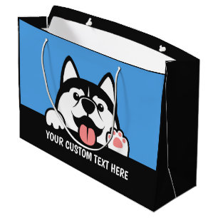 Grand Sac Cadeau Cute Siberian Husky texte personnalisé