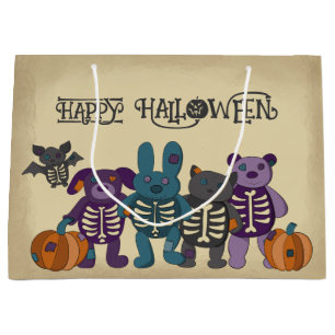 Grand Sac Cadeau Cute Skeleton Animaux et Halloween Citrouille