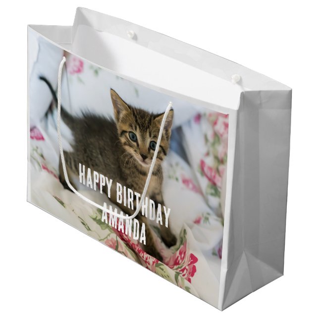 Grand Sac Cadeau Cute Tabby Kitten Semblable Anniversaire Surpris (Devant Angle)