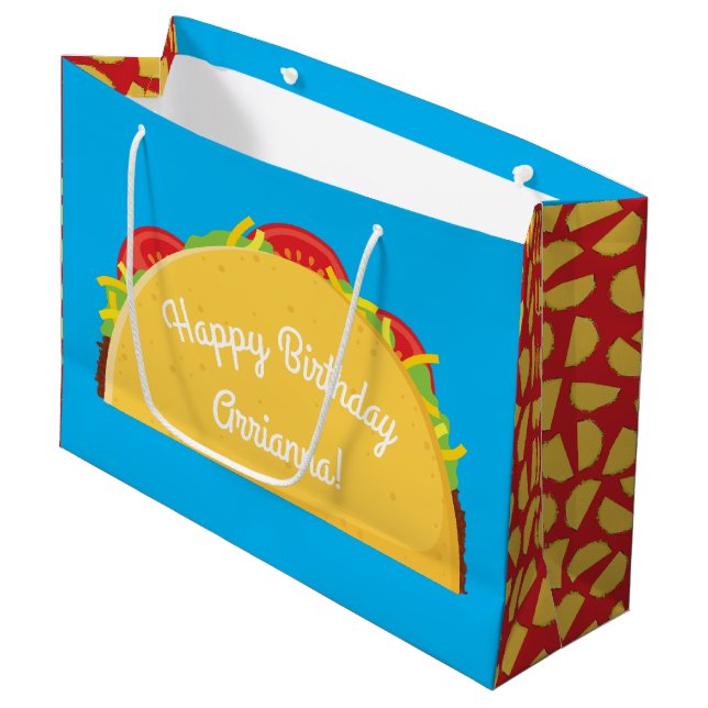 Grand Sac Cadeau Cute Taco Enfants 1er anniversaire fête Nourriture (Devant Angle)