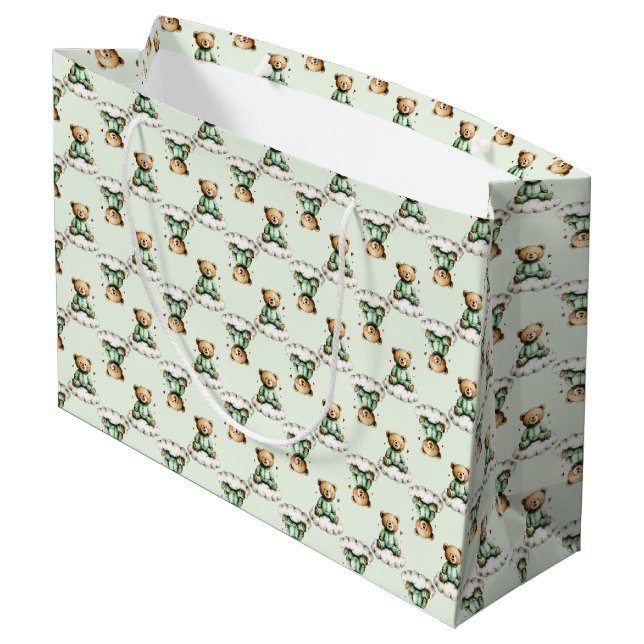 Grand Sac Cadeau Cute Teddy Bear on a Cloud Green PJs (Dos Angle)