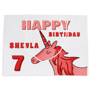 Grand Sac Cadeau Cute Unicorn Joyeux Anniversaire fille`s
