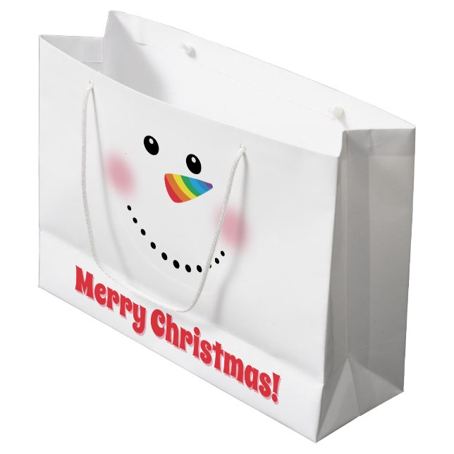 Grand Sac Cadeau Cute Unicorn Rainbow Horn Nez Snowman (Devant Angle)