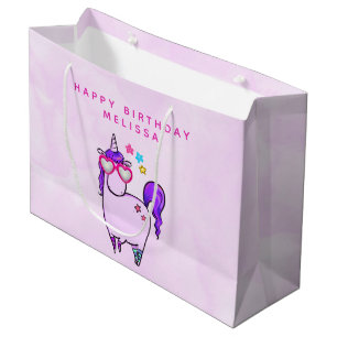Grand Sac Cadeau Cute Unicorne dans les lunettes en forme de coeur