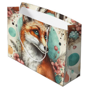 Grand Sac Cadeau Cute Vintage Watercolo Fox peinture
