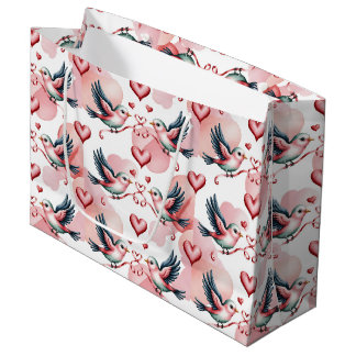 Grand Sac Cadeau Cute Wedding love birds tiled