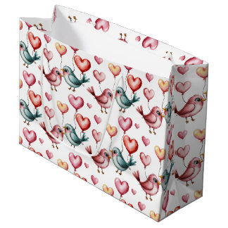 Grand Sac Cadeau Cute Wedding love birds tiled